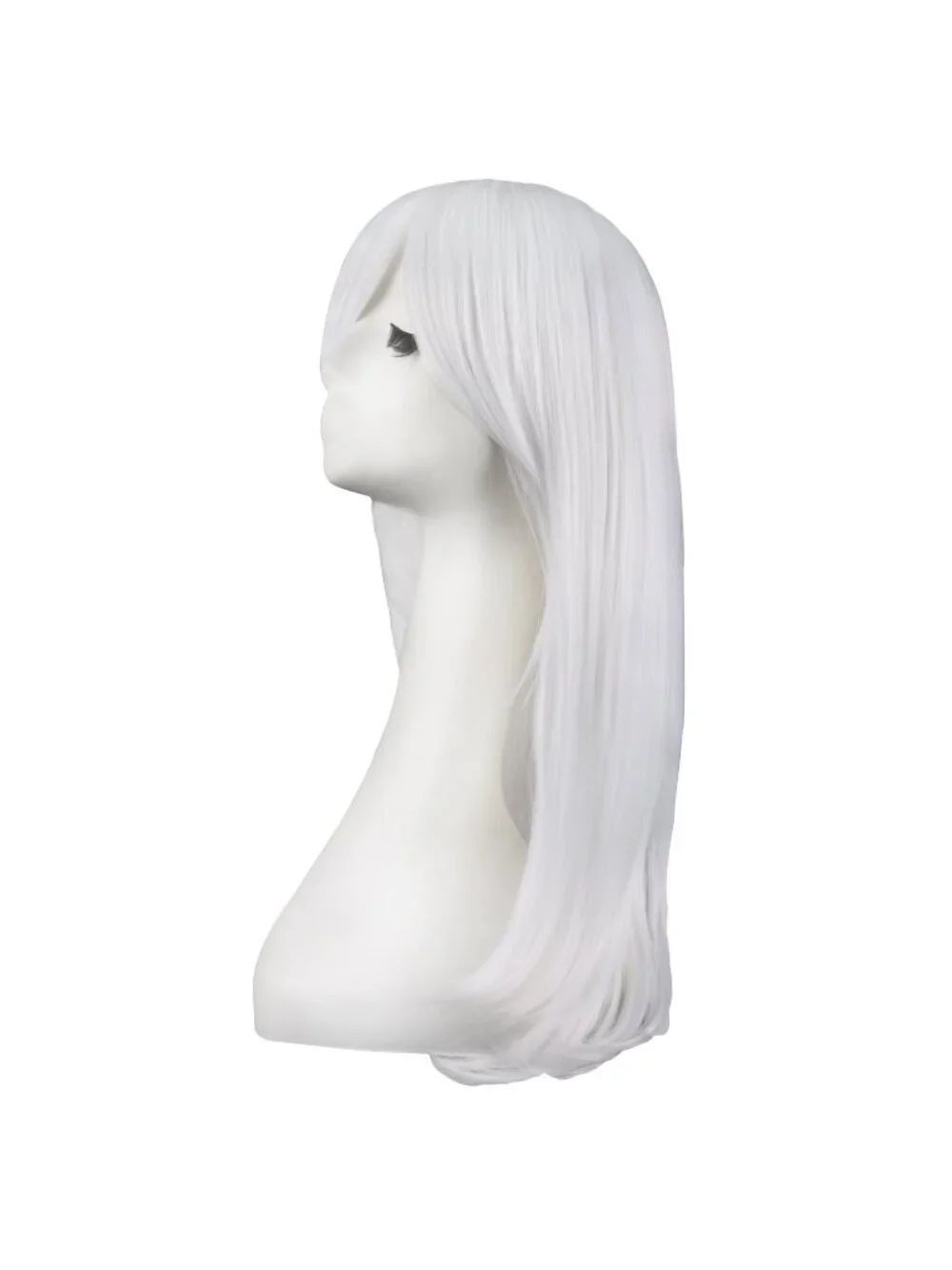 Women's White 24 Inch Heat Resistant Long Side Bang Wavy Curly Cosplay Wigs